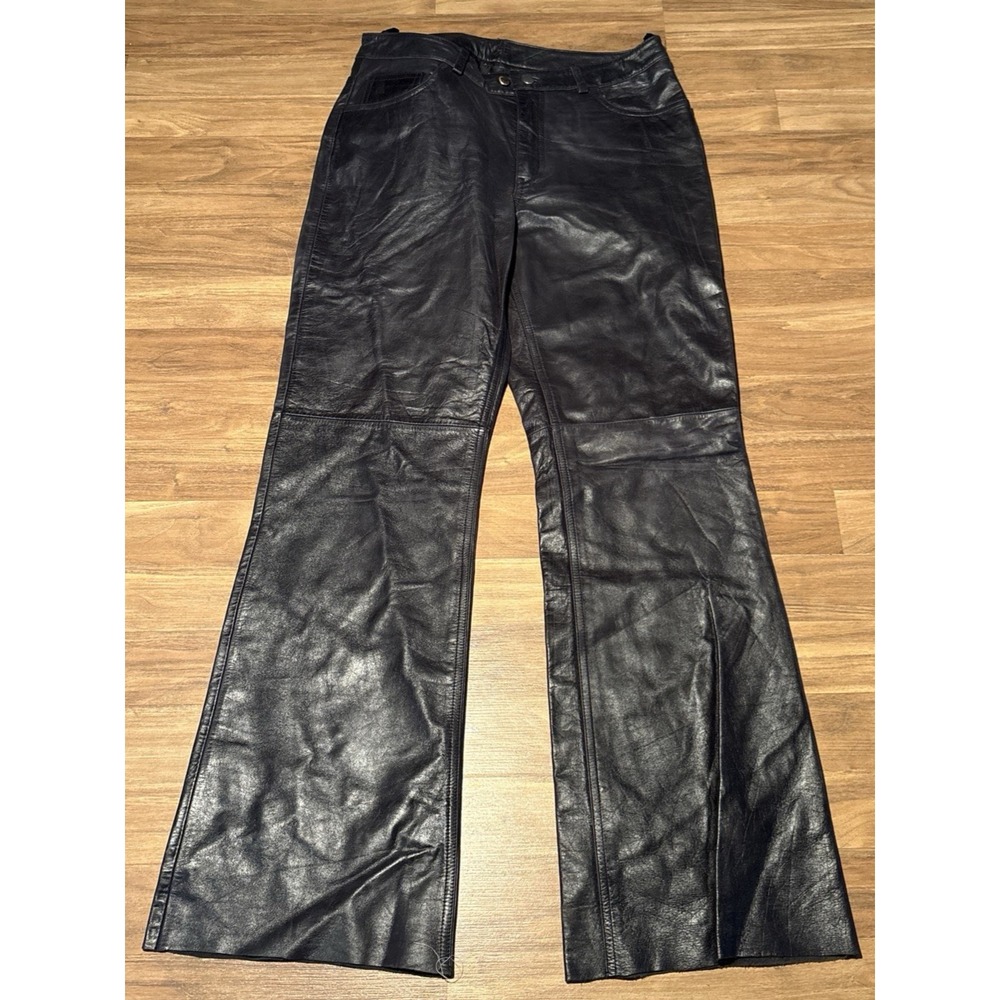 Express Black Genuine Leather Straight Leg Pants Womens Size 10 ID 11314